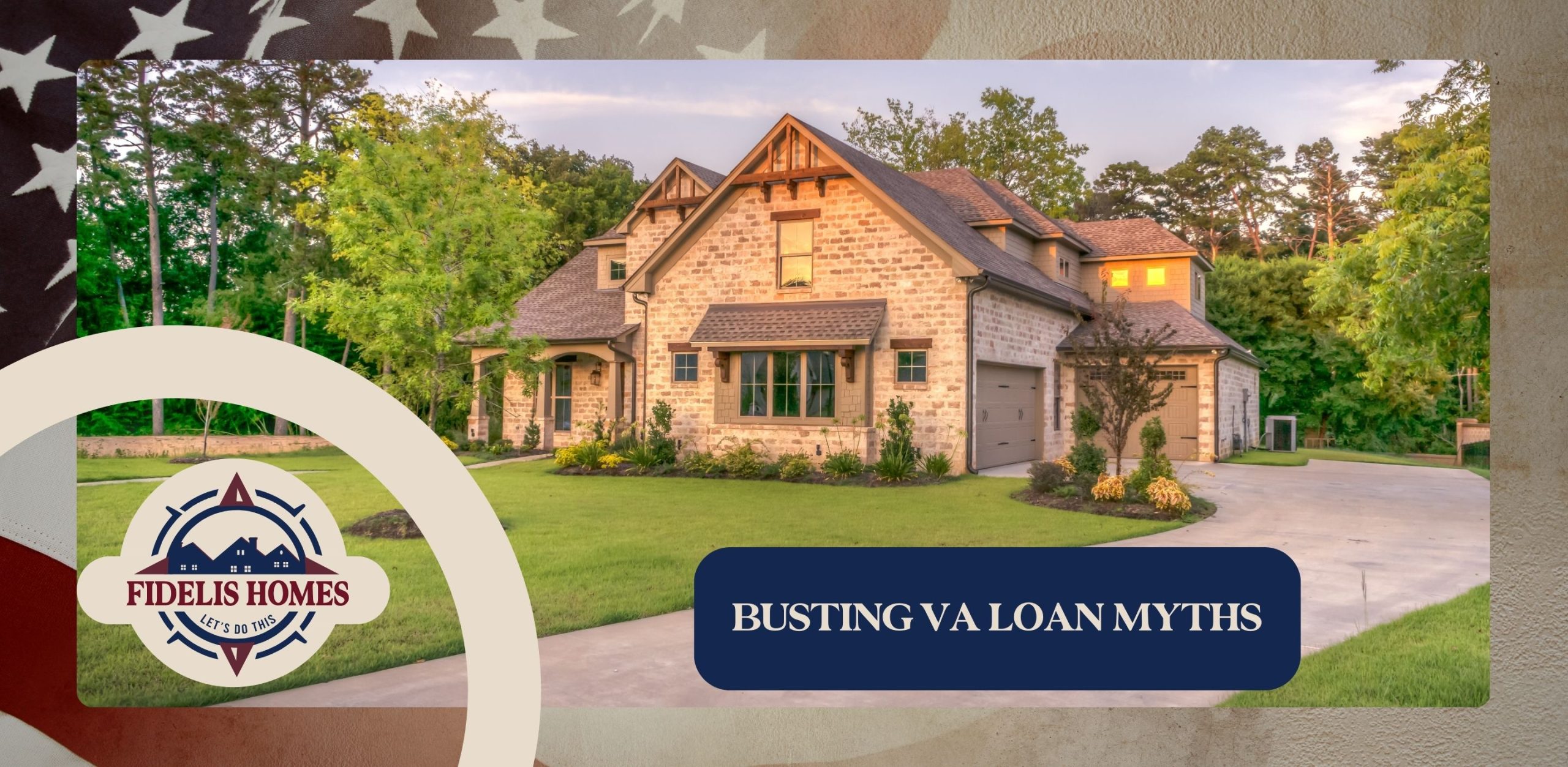 A brick home in Middle TN with a long driveway with text that reads "BUSTING VA LOAN MYTHS"